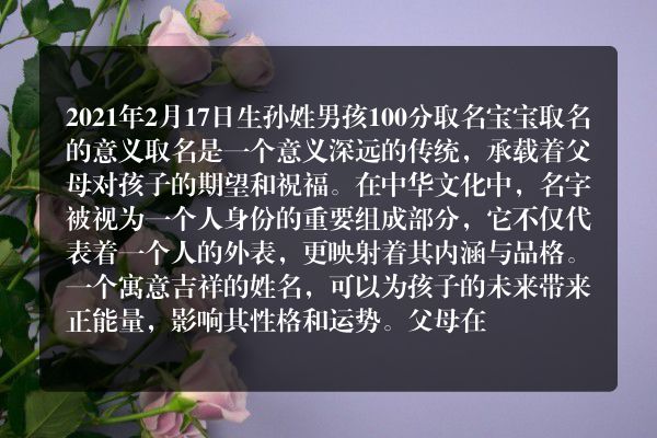 2021年2月17日生孙姓男孩100分取名