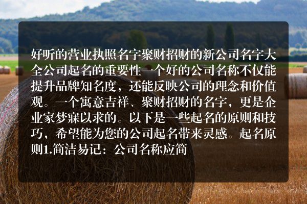 好听的营业执照名字 聚财招财的新公司名字大全