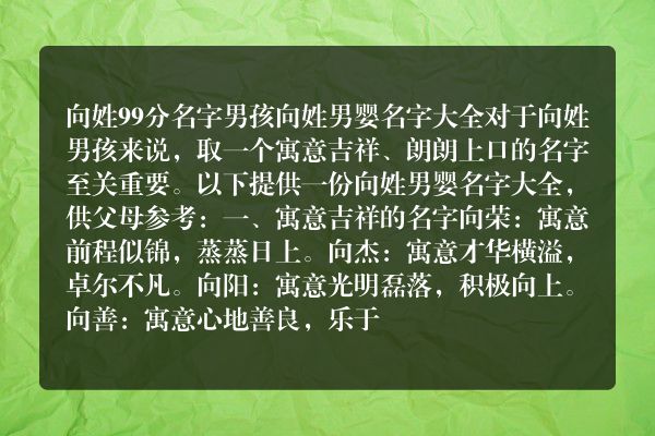 向姓99分名字男孩